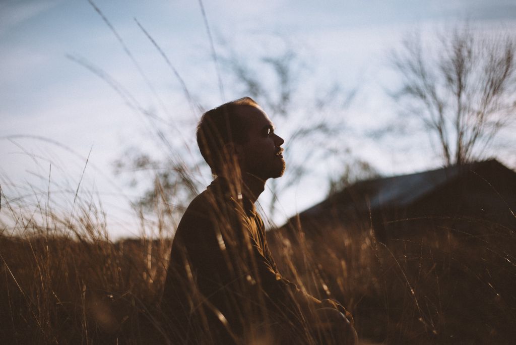mindful man in field
