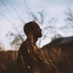 mindful man in field