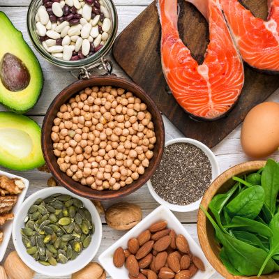 Food rich in omega 3 fatty acid and healthy fats. Healthy diet eating concept. top view